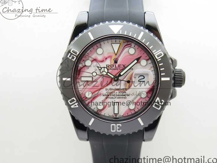 MiroTime 0201 Soft Submariner 40mm Black Ceramic 5GF Best Edition Pink Painting Dial on Black Rubber Strap SA 2472